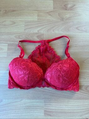 PINK Victoria's Secret Red Lace Racerback Push-Up Bra Size 34D